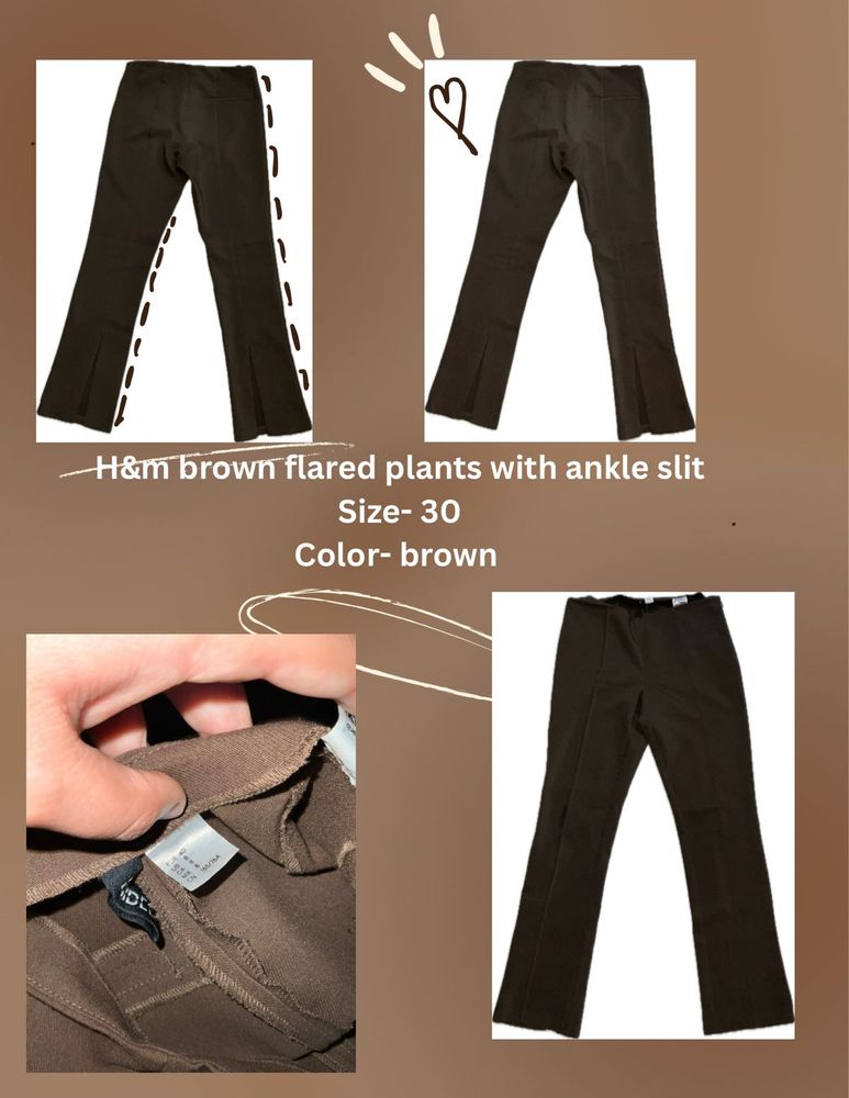 H&amp;m brown ankle slit low waist pants