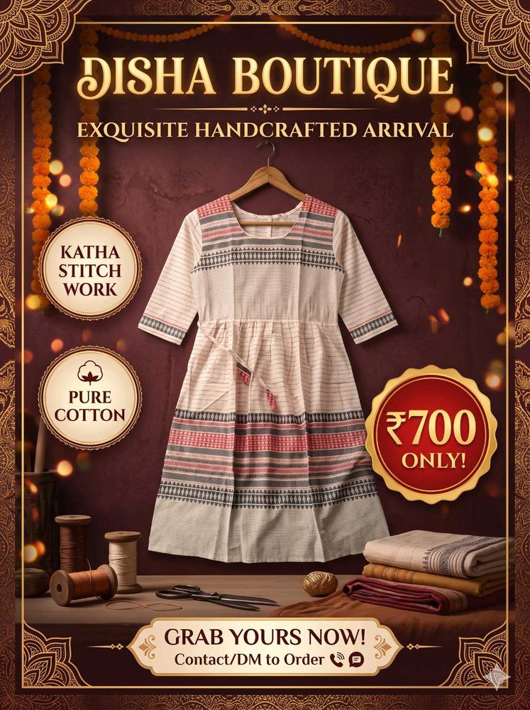 Handcrafted Katha (Kantha) Stitch Pure Cotton Dres