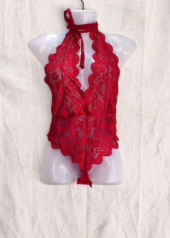 I. Sexy Red Lace Teddy Lingerie