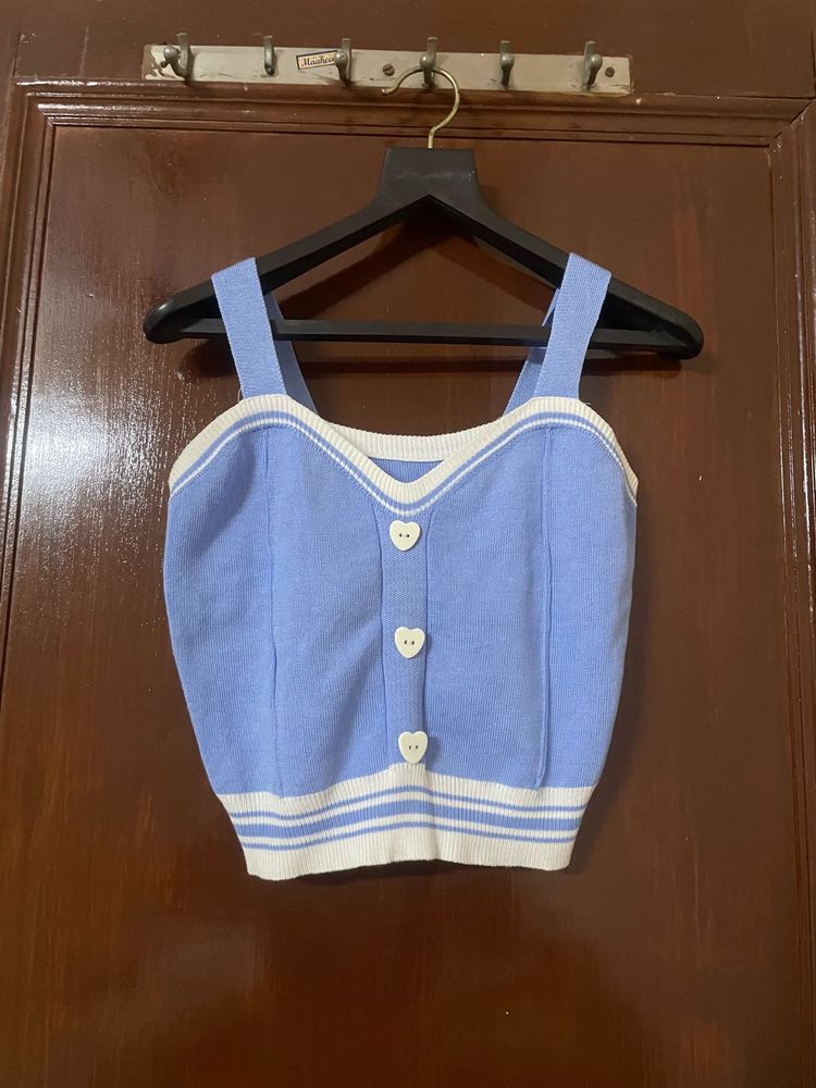 Cute Blue Knit Crop Top