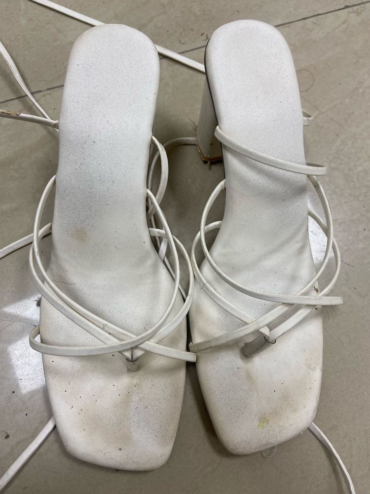 White Strappy Block Heels