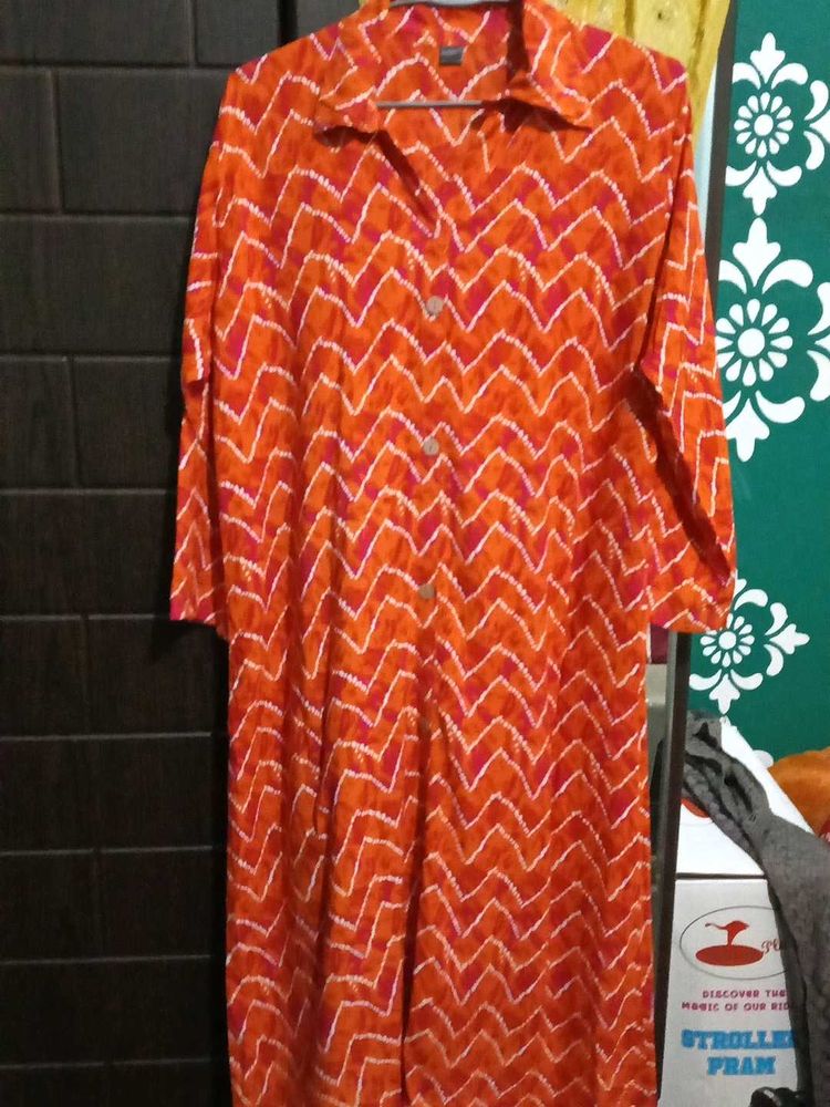 Vibrant Orange Chevron Print Kurta