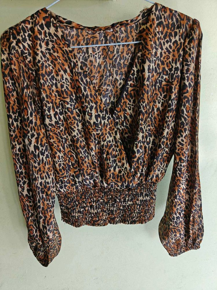 Leopard Print Wrap Crop Top