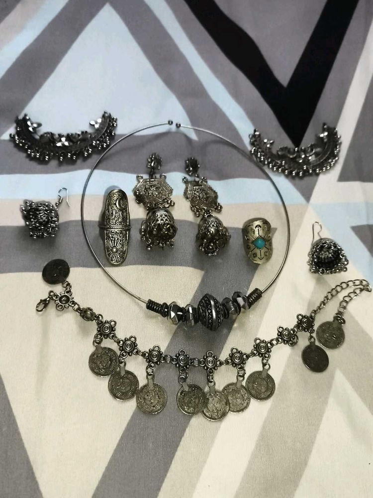 Boho Oxidized Silver Jewelry Set