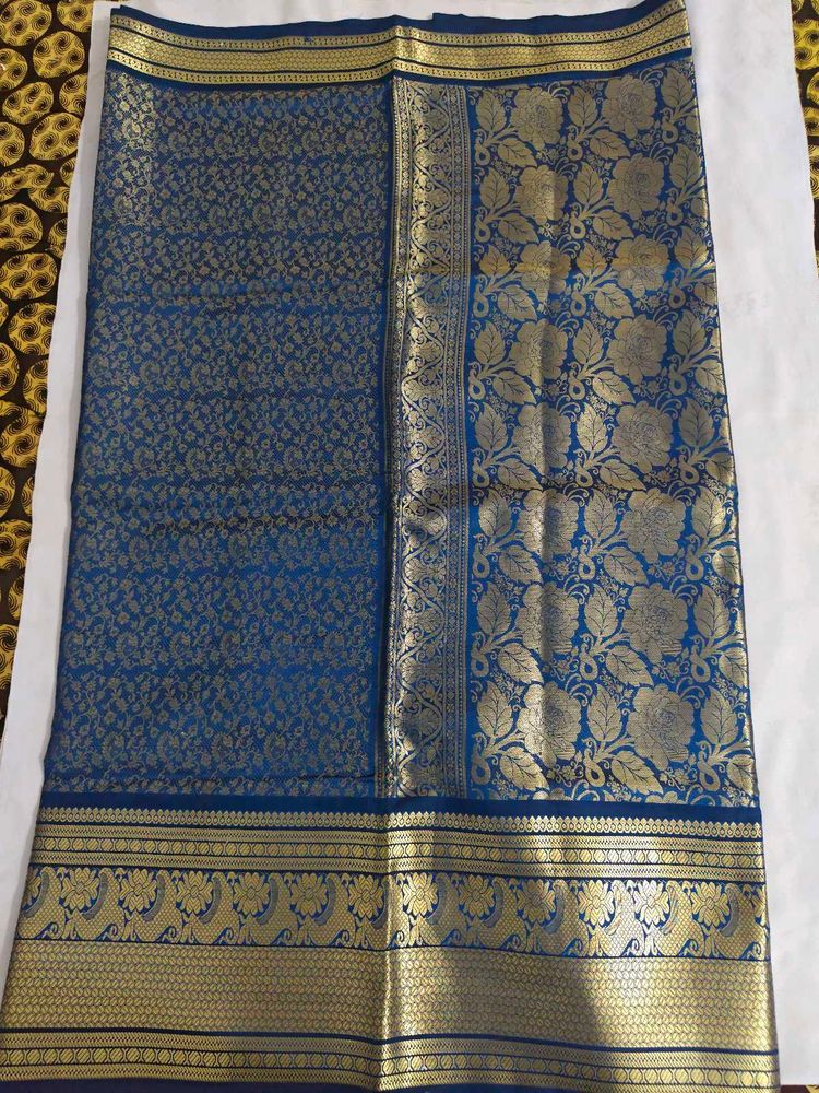 Blue Silk Saree with Gold Weave