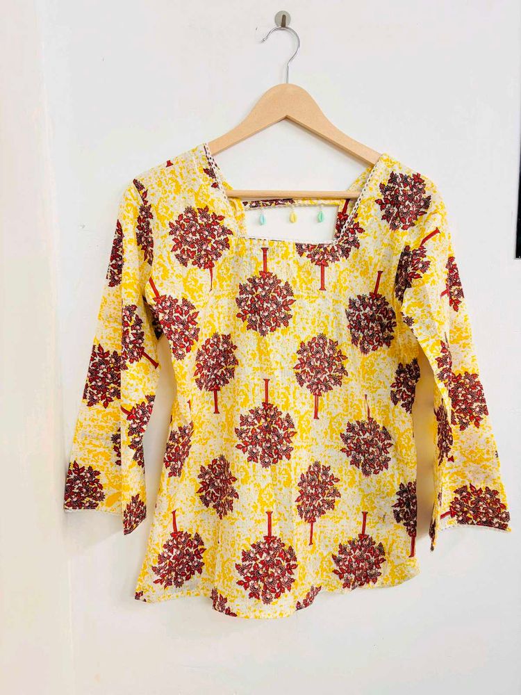 Yellow Back Tie-up Short Kurti