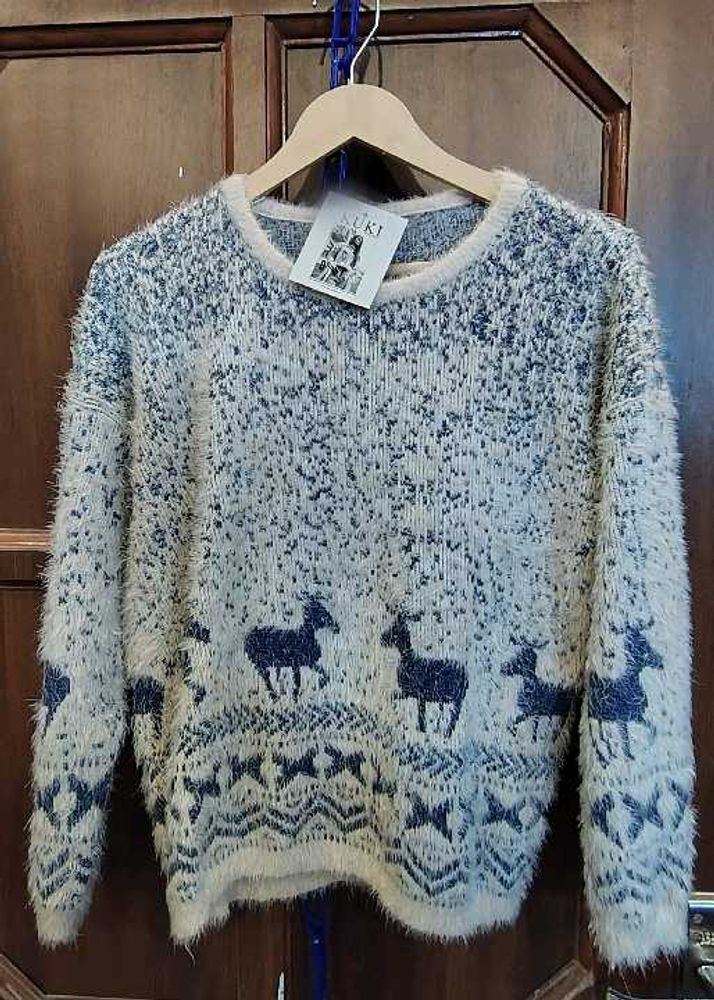 Cozy Reindeer Print Fuzzy Sweater