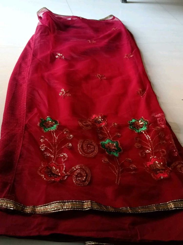Stunning Red Embroidered Saree