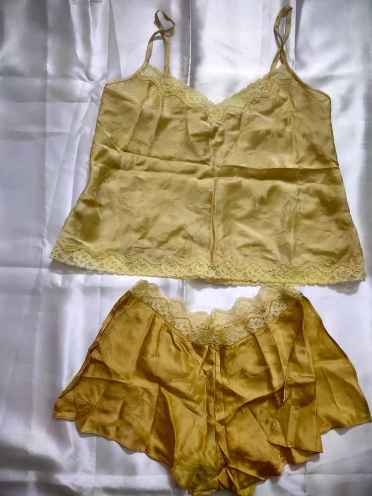 Lace Trimmed Silk Camisole &amp; Shorts Set