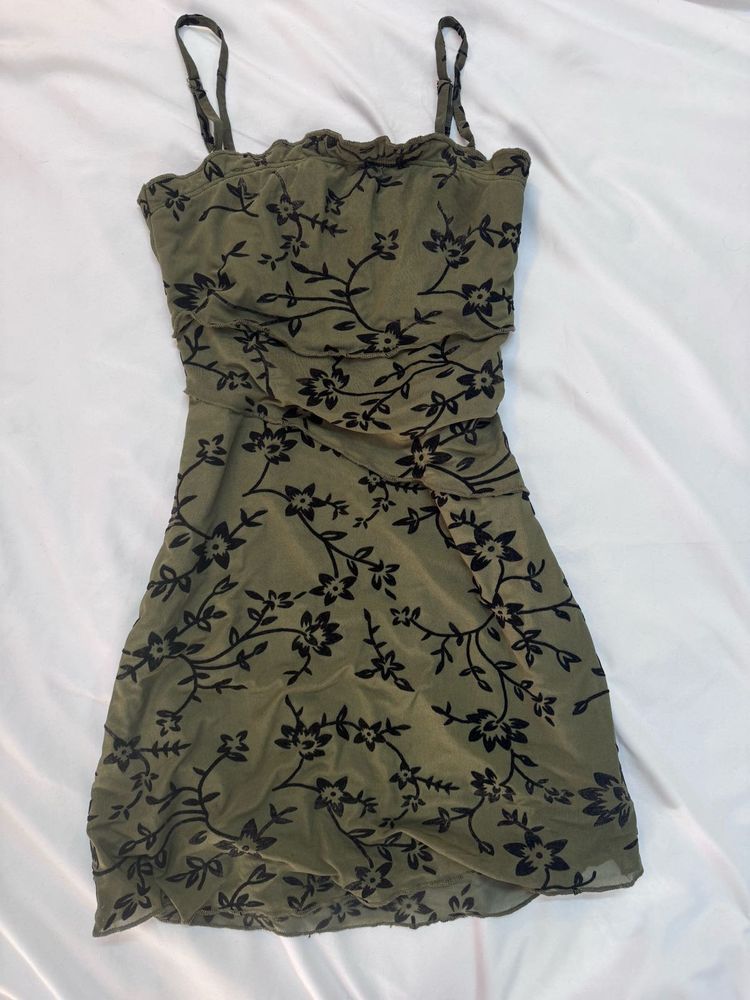 Floral Olive Green Mini Dress