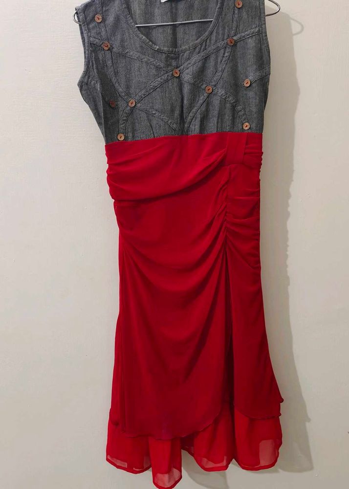 Chic Sleeveless Red &amp; Grey Dress
