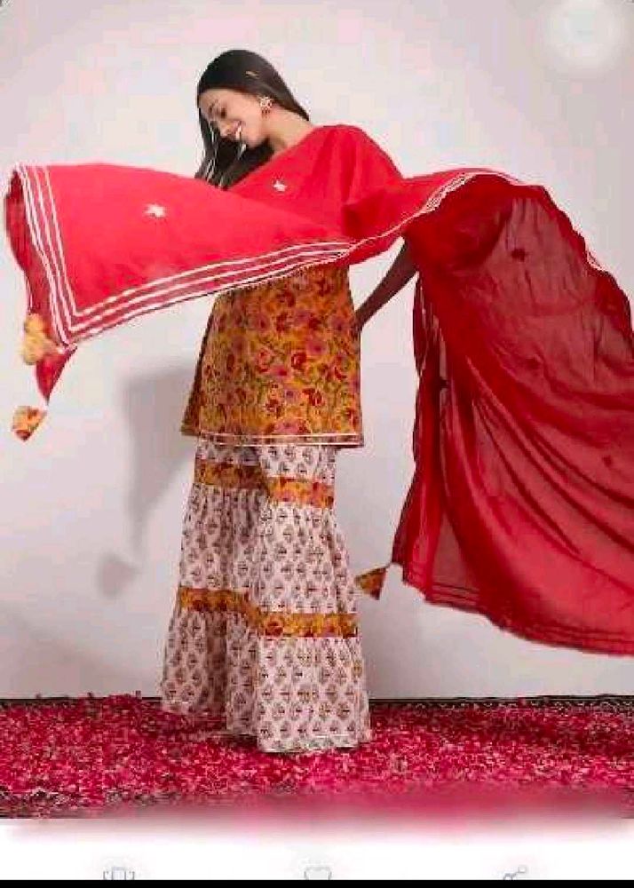 Floral Print Palazzo sharara with shirt duppta set