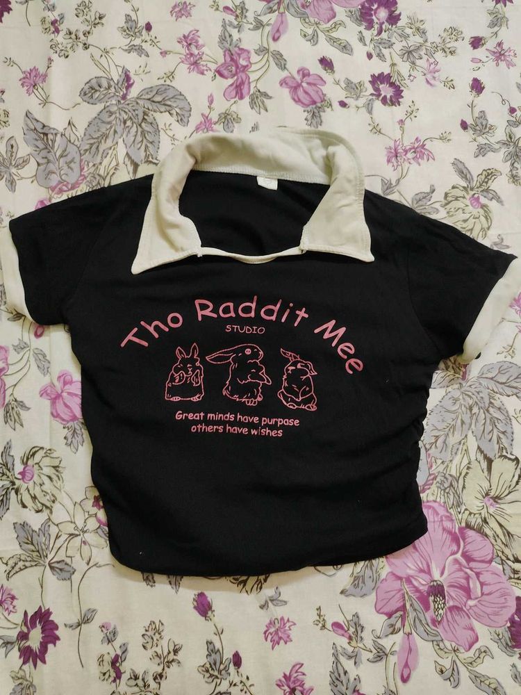Cute Rabbit Graphic Crop Top