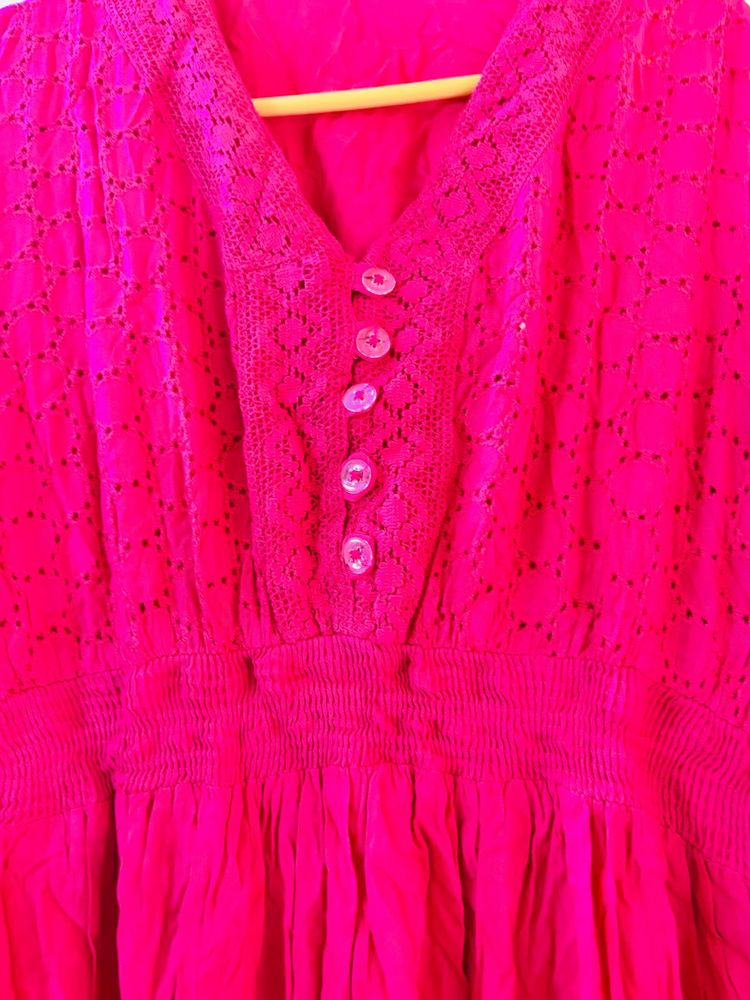 Vibrant Tode Pink Embroidered One piece