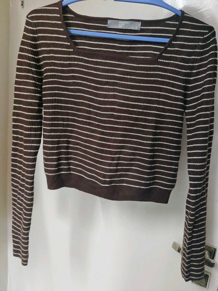 Brown Striped Square Neck Crop top