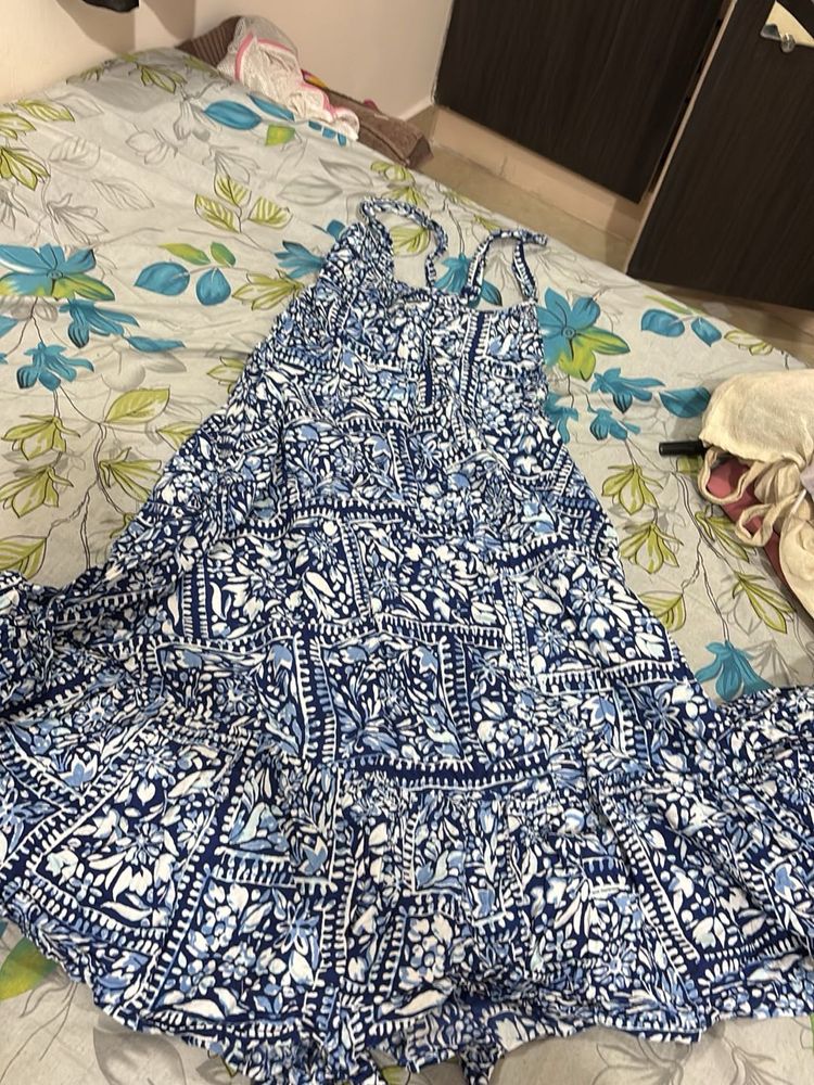 Boho Blue &amp; White Midi Sun Dress
