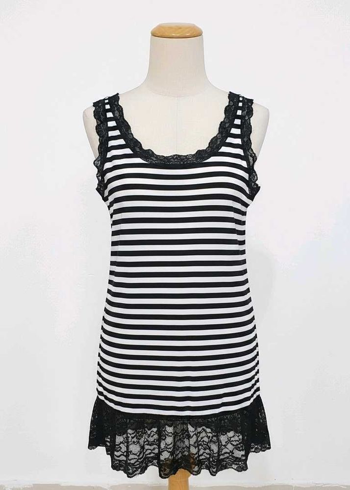 Striped Lace Trim Tank Top
