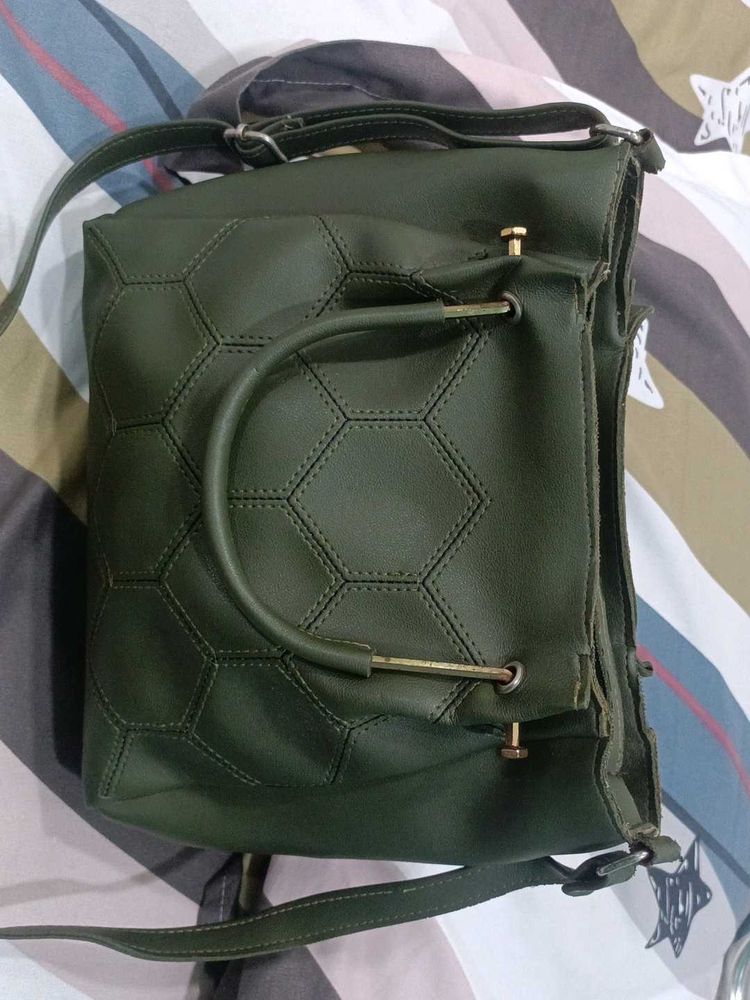Stylish Green Hexagonal Handbag