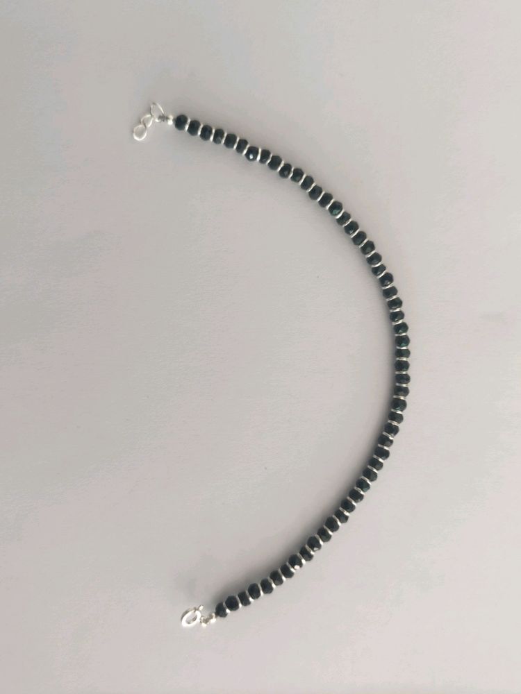 Black Bead Silver Bracelet