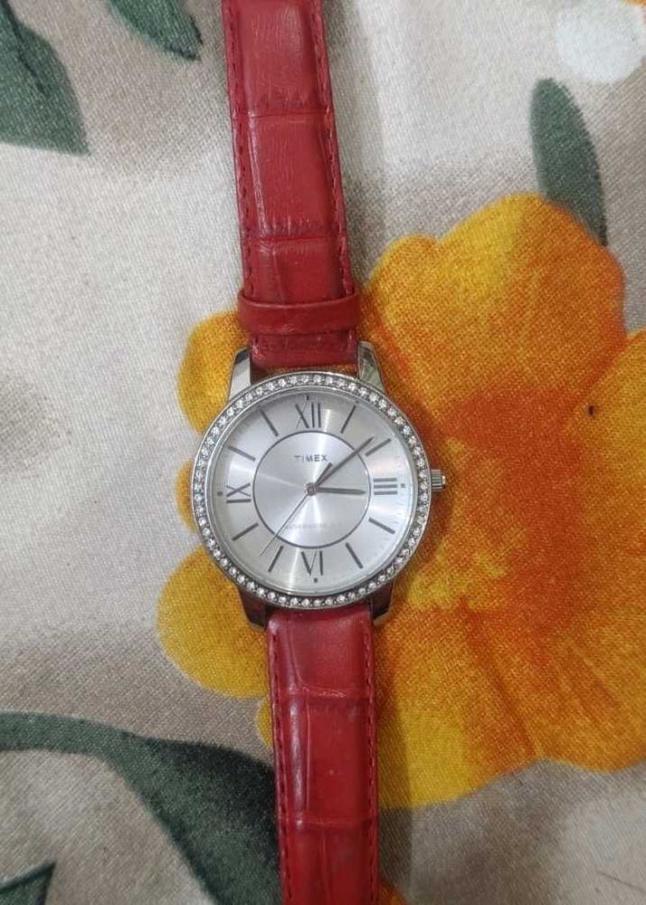 Timex Red Leather Strap Watch
