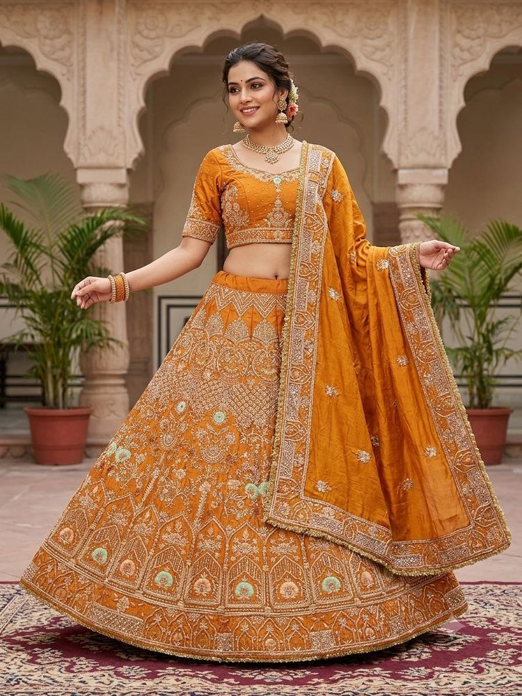 Organza Hand-Embroidered Bridal Lehenga