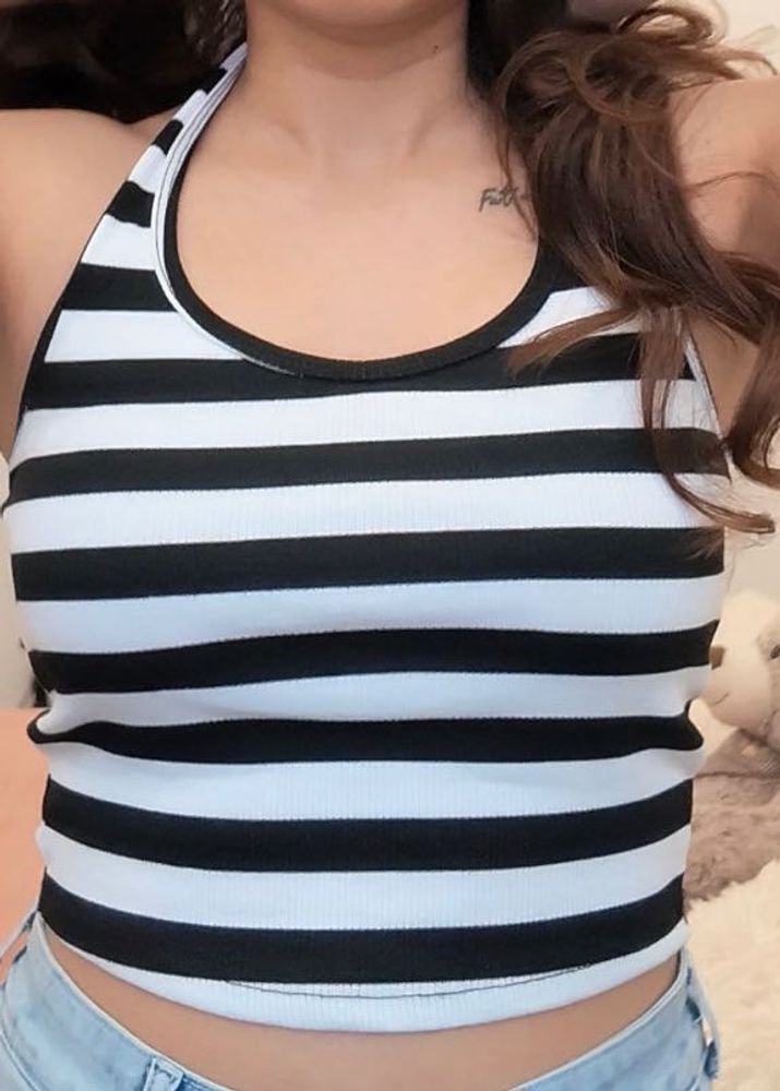 Striped Halter Neck Crop Top