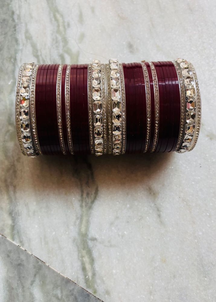 Maroon Bangles with Rhinestone Embellishments