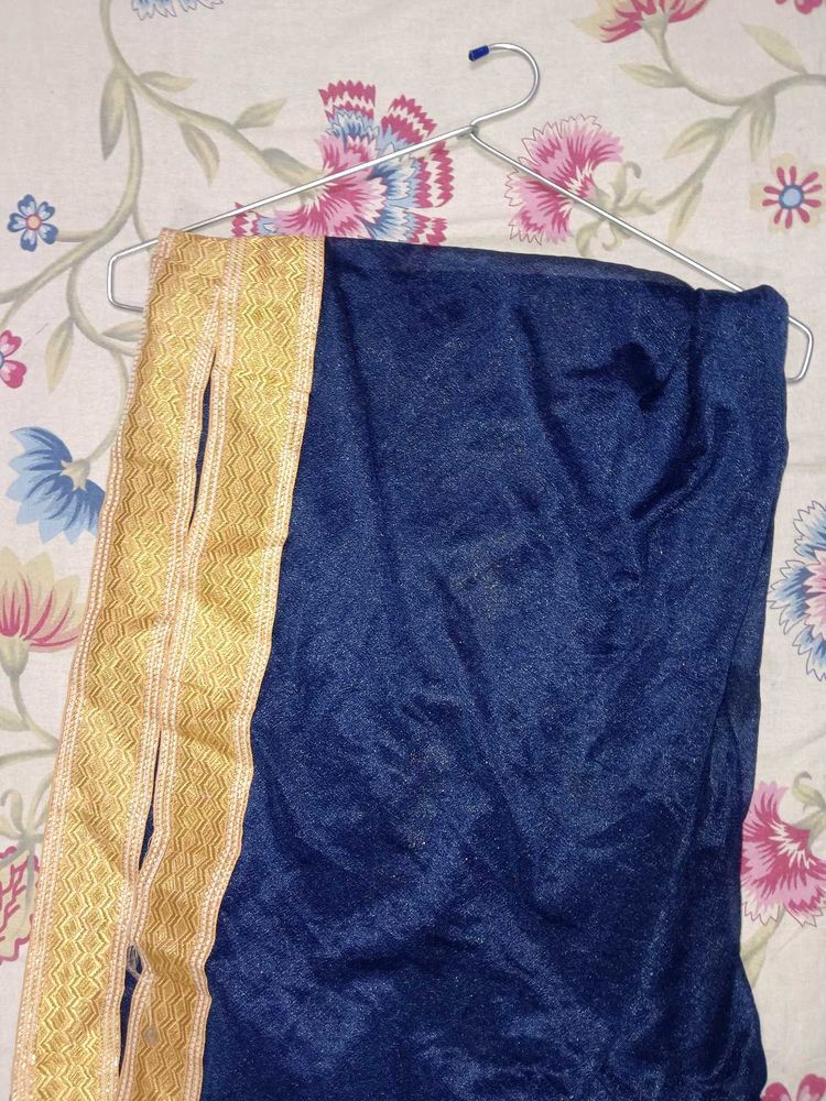 Elegant Navy Blue Saree with Golden Border