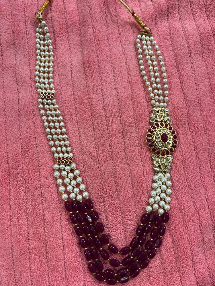 Elegant Pearl and Ruby Necklace Set