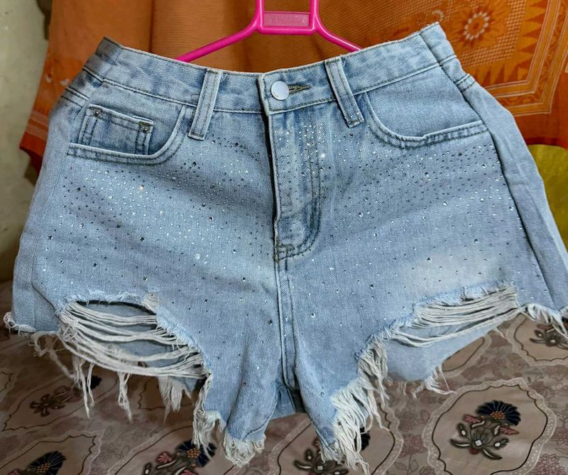 Sparkly Distressed Denim Shorts