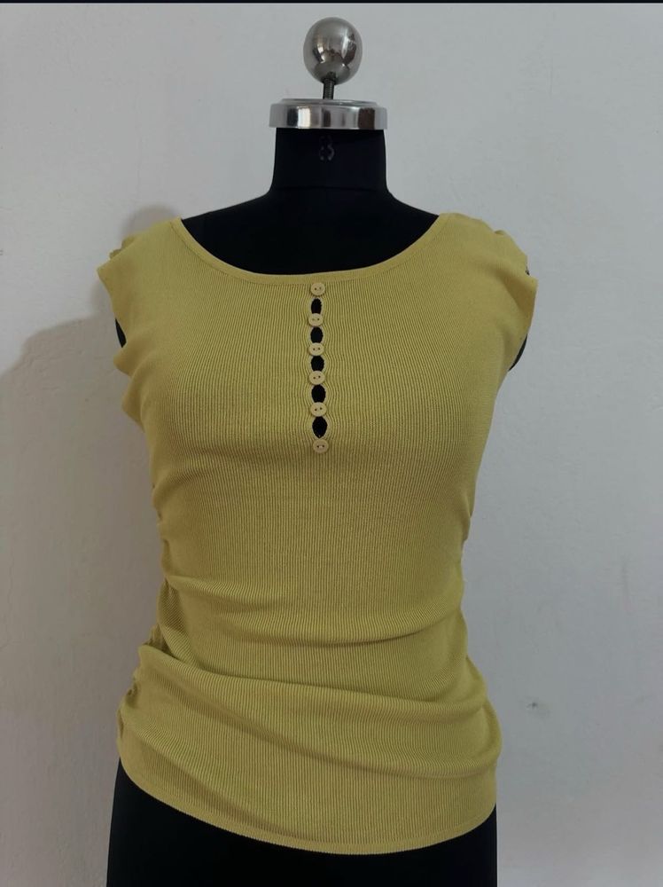 Yellow Button-Up Knit Top