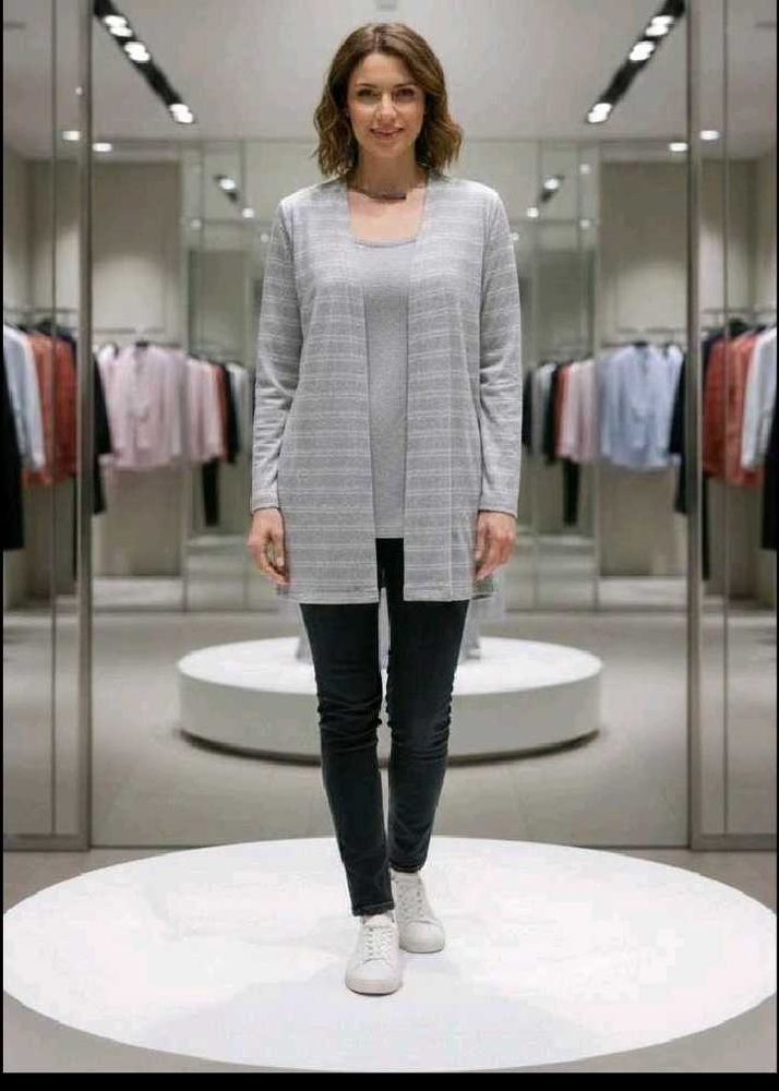 XXL Grey Striped Cardigan Tank Top