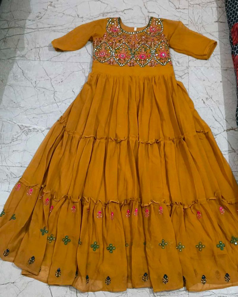 Yellow Embroidered Ethnic Gown