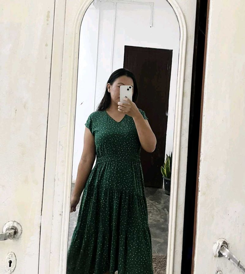 Green Polka Dot Midi Dress
