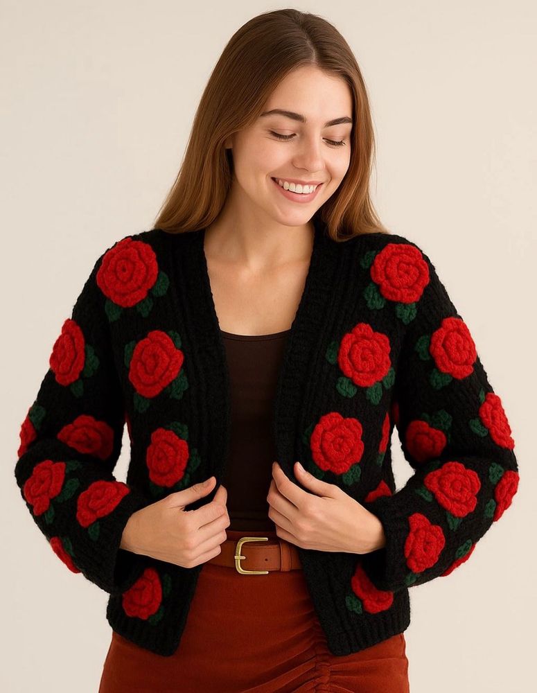Chunky Knit Rose Cardigan