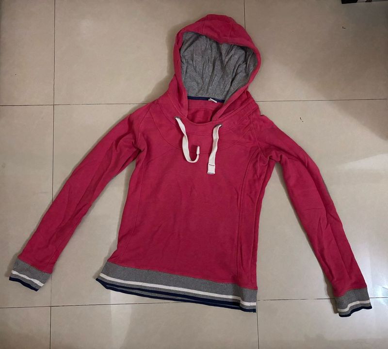Pink Hoodie with Grey Lining