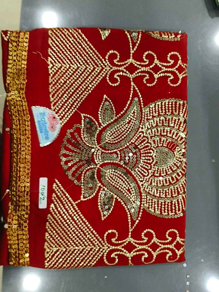 Red Embroidered Saree with Sequins
