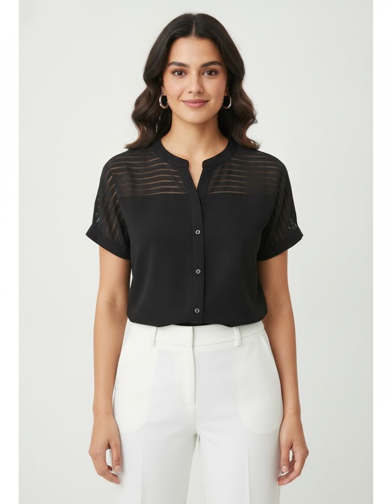 Marie Claire Sheer Short Sleeve Shirt Top