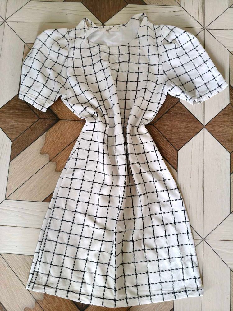 White &amp; Black Checkered Mini Dress