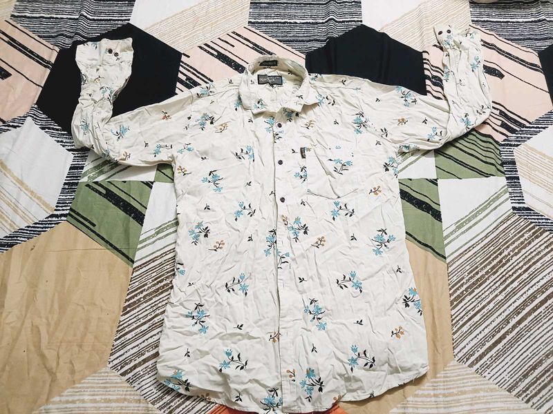 Men's Cream Floral Print Shirt