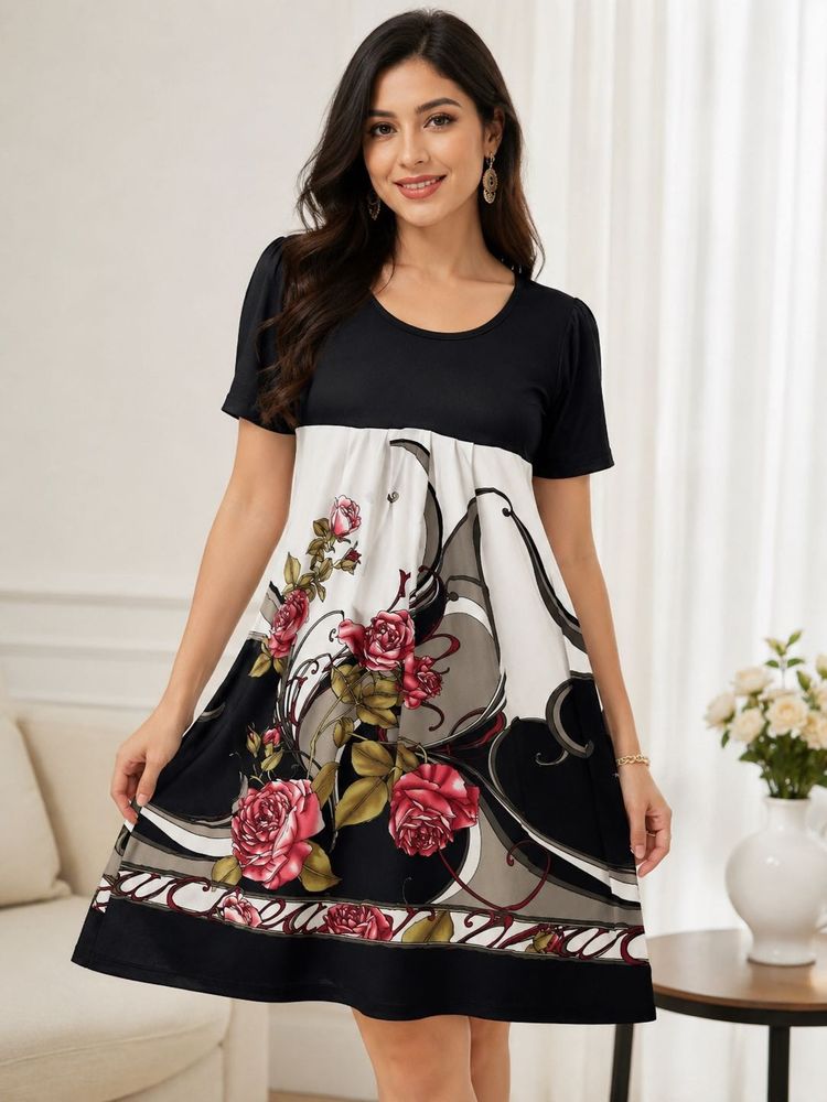 Floral Print Short Sleeve Dress