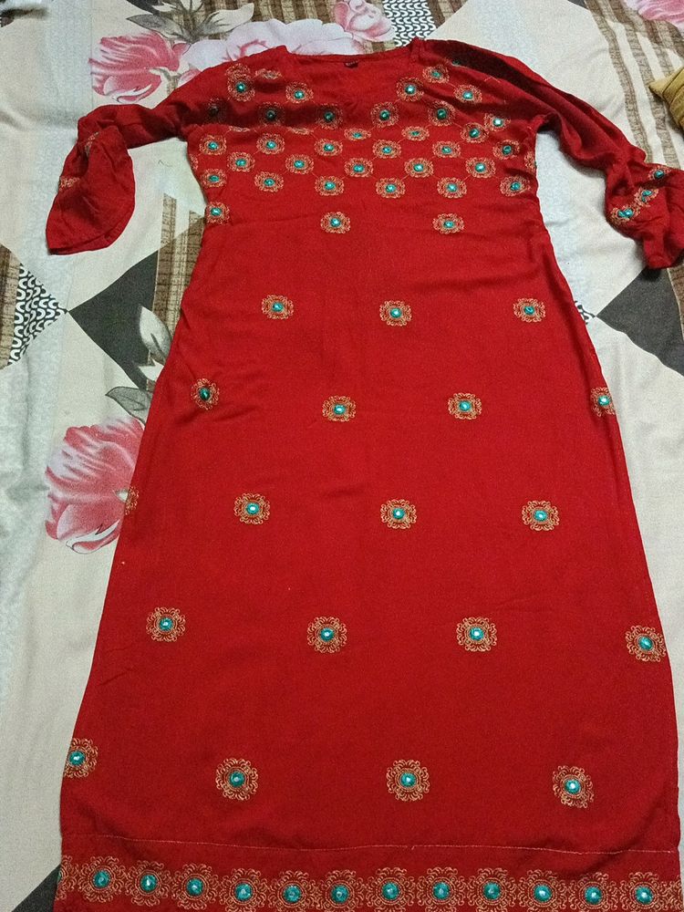 Red Colour Kurta With Embroidery
