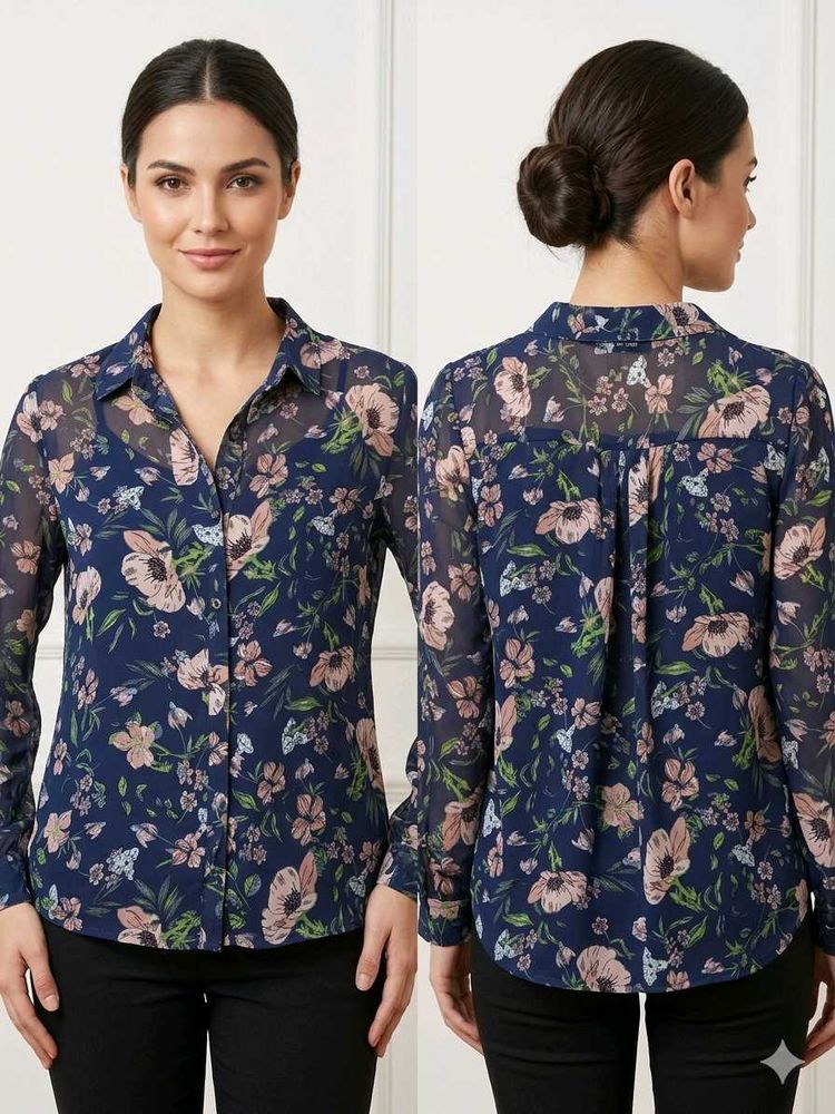 Navy Floral Sheer Blouse top