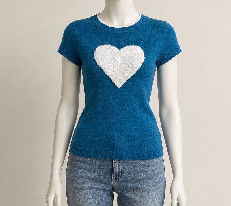 Blue Knit Top with White Heart
