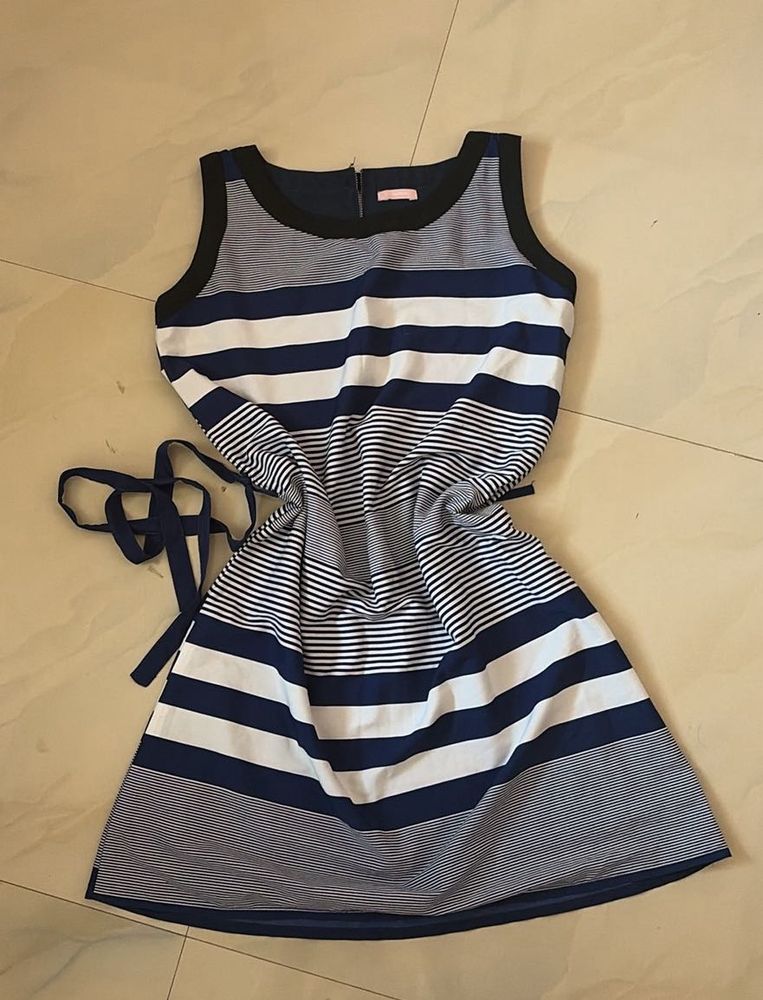 S-M Striped Sleeveless Fit &amp; Flare Dress