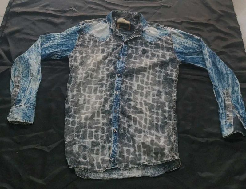 Men's Stylish Blue &amp; Grey Washed Shirt