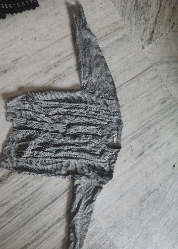 Grey Textured Long Sleeve Top