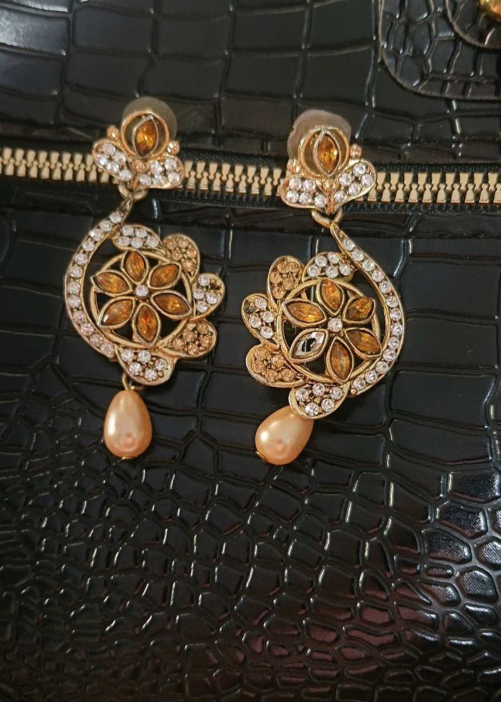 Designer Gold Tone Earrings with Pearls