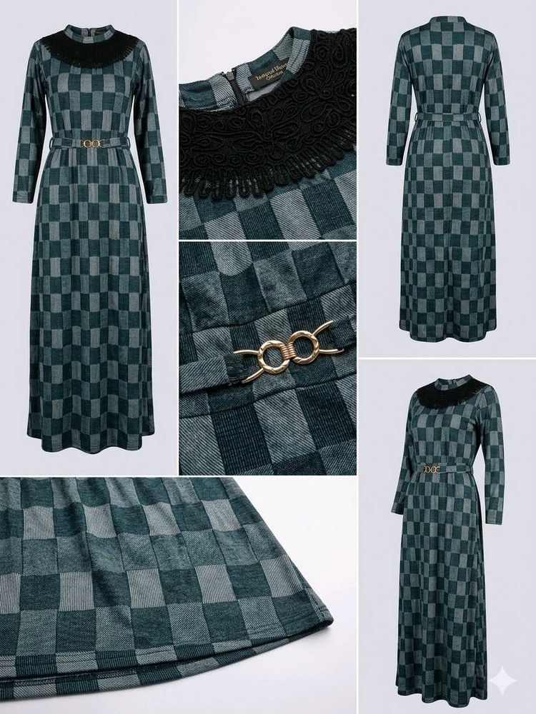 Grey-black Checkered Maxi Dress