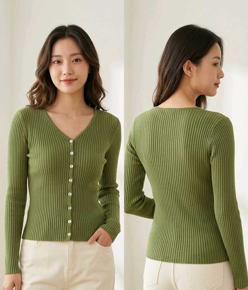 Ribbed V-Neck Button-Up Cardigan